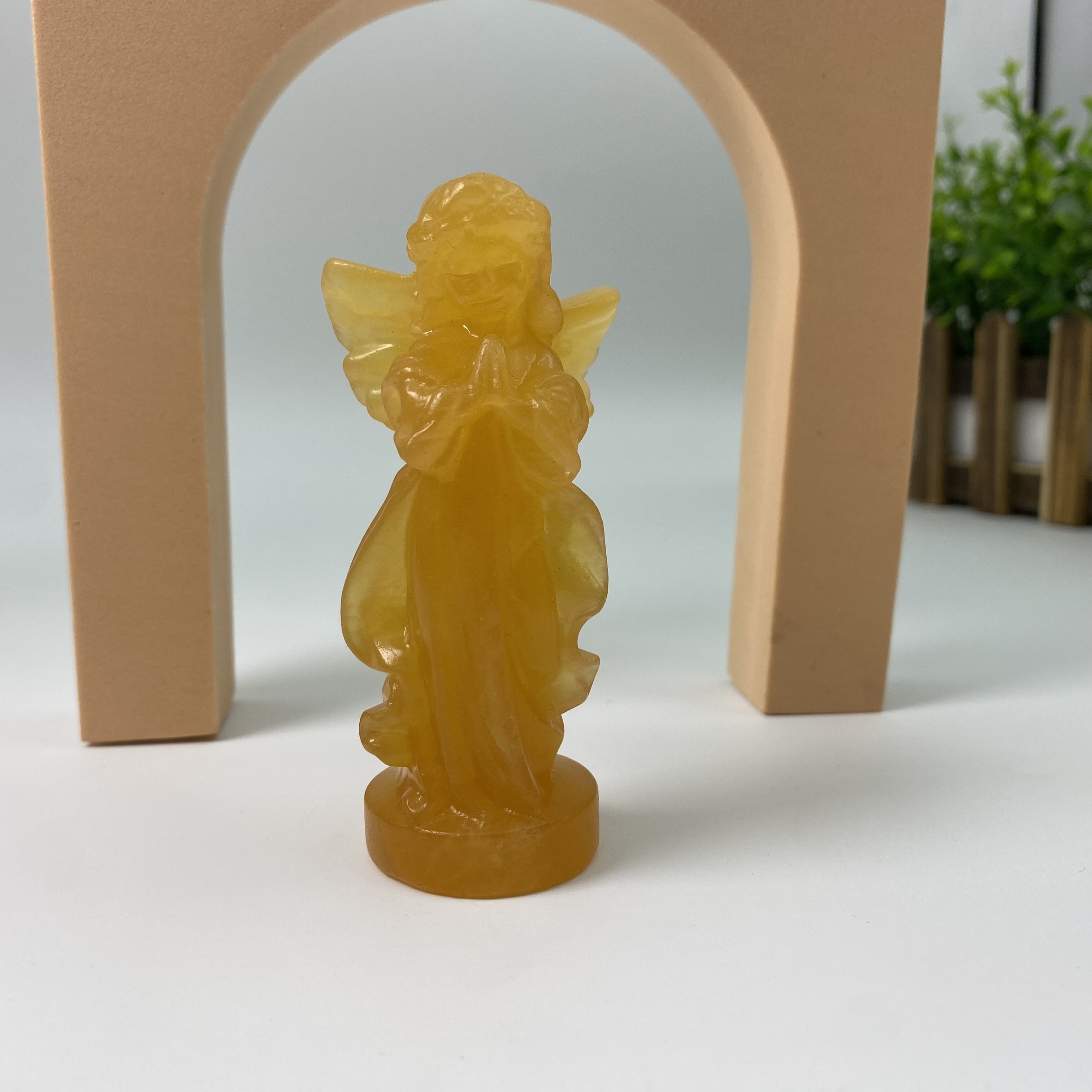 Yellow Calcite Angel Carving Natural Crystal Stone Home Ornament Healing